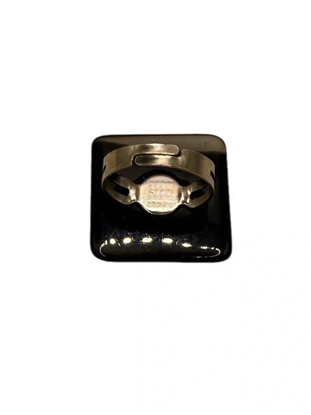 Black Acrylic Sparkle Glitter Square Statement Ring Adjustable